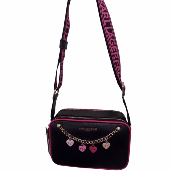Karl Lagerfeld Paris Maybelle Camera Crossbody Bag with XOXO heart charms - Picture 3 of 4